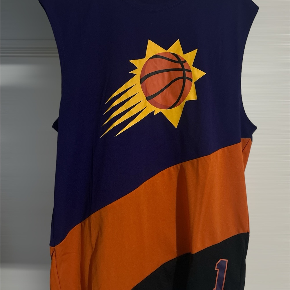 Purple and Orange Basketball Jersey with Suns Logo Devin Booker